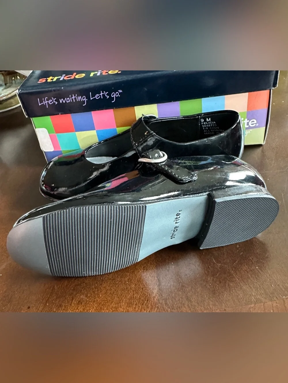NWT Stride Rite Felicia Black Patent Leather Shoes, Size 9